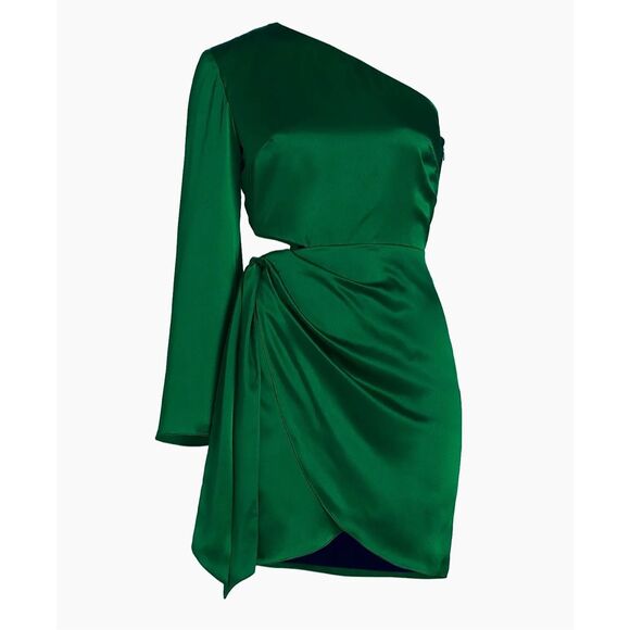 Amanda Uprichard Womens Dolores One-Shoulder Cut-Out Mini Dress Green Size XS - Picture 1 of 12